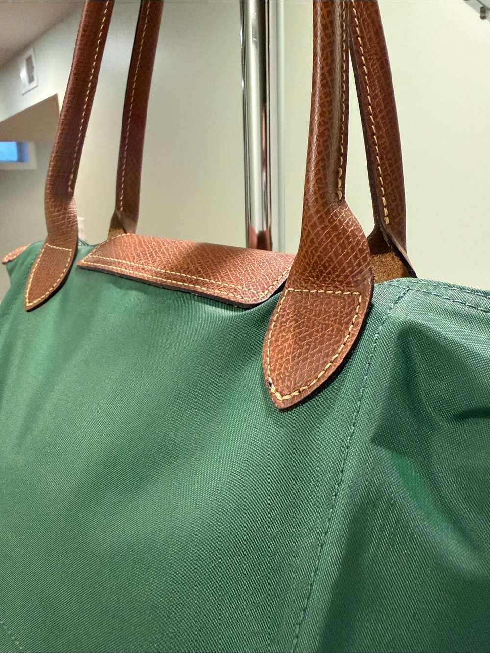 Longchamp Le Pliage Original M Tote British Green Brown Leather - Picture 8 of 15